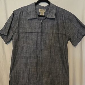 SCANDIA WOODS Gray Full Zip Front Cuban Wedding Shirt Size M